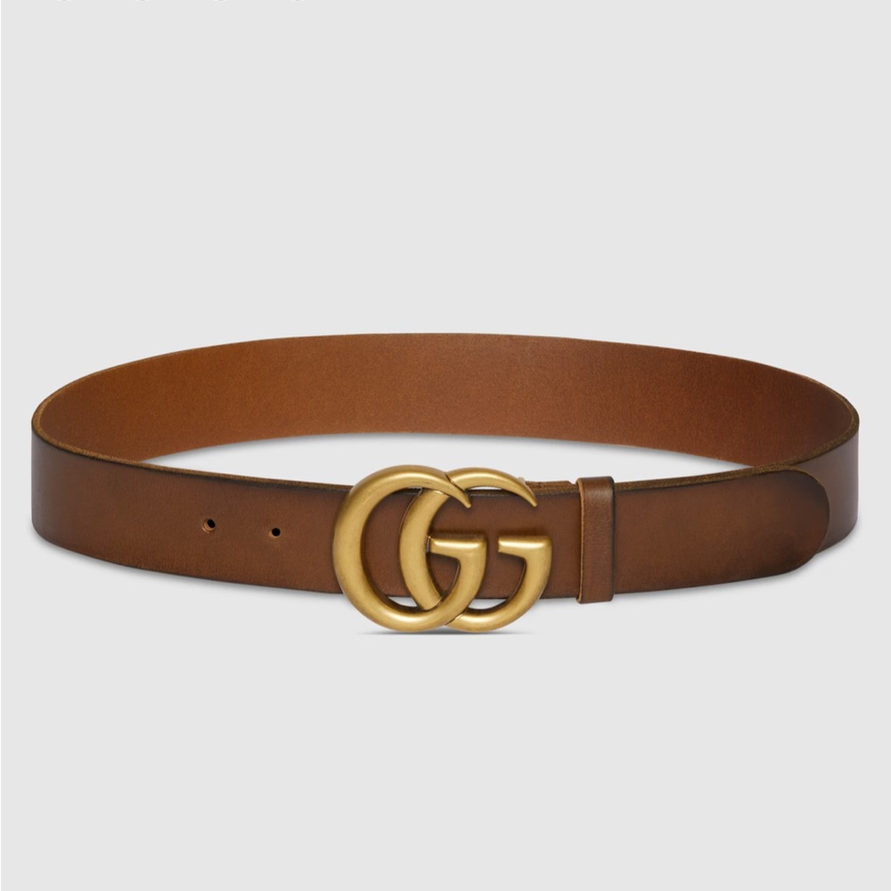 Gucci Tan Leather Belt with Gold GG Buckle